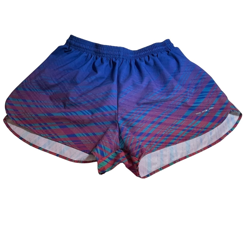 BOA Mens Large Running Shorts Blue Purple Red Plaid Split Leg Made in USA L